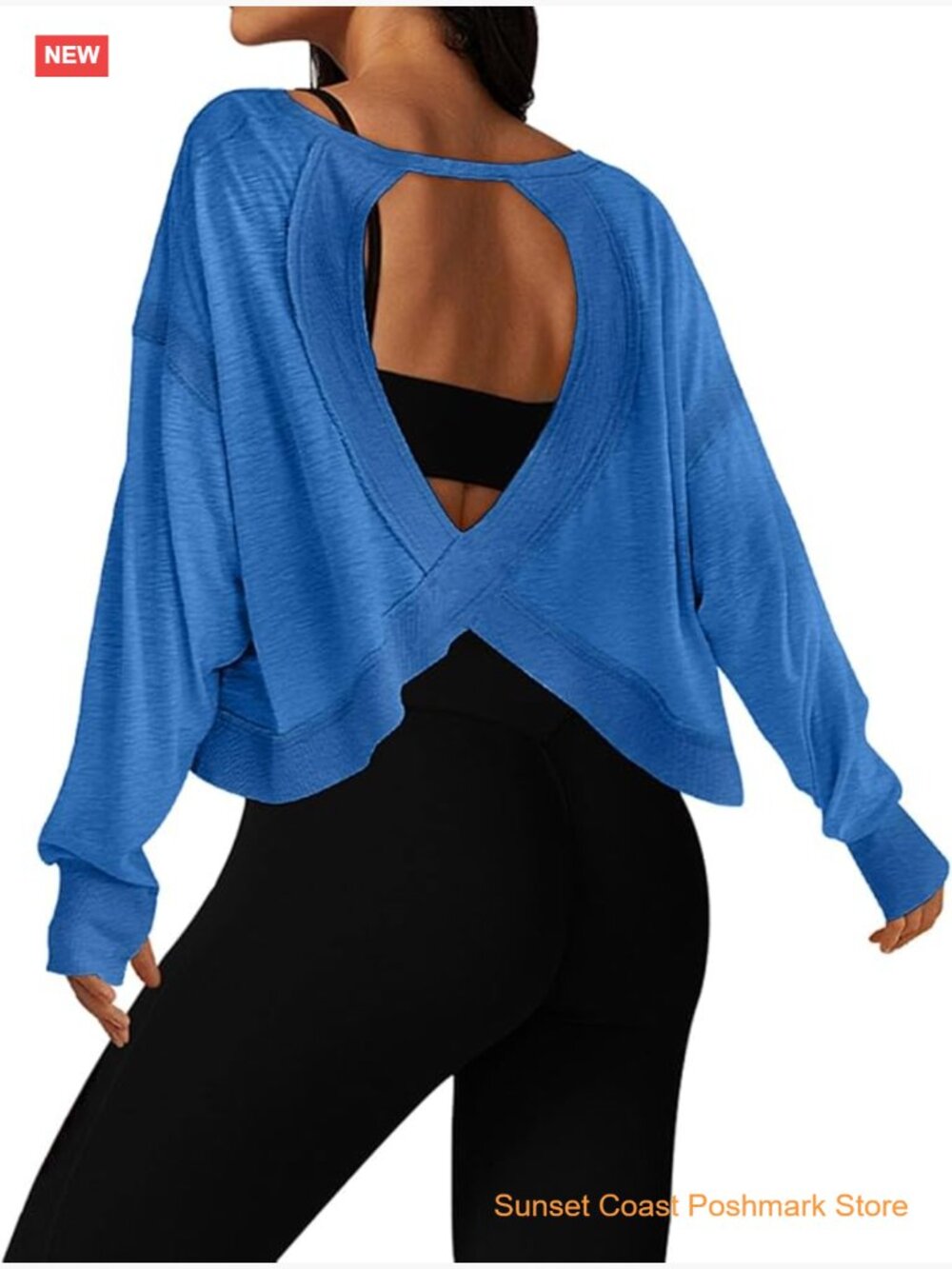 Open Back Workout Top Long Sleeve Cropped Athletic Tee for Women